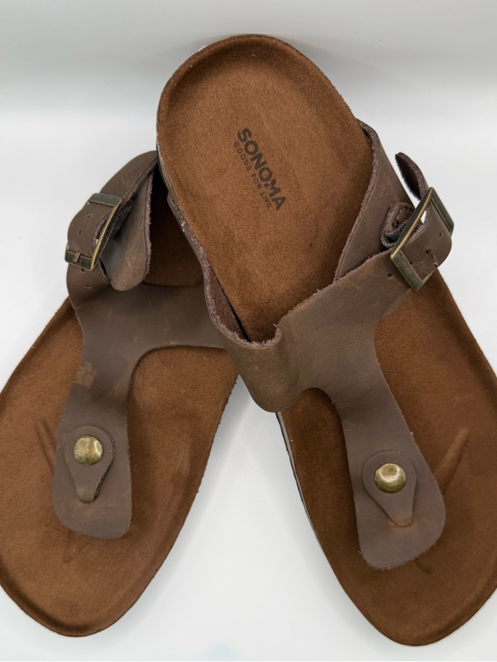 Sonoma Brown Leather Buckle Toe-Post Sandals